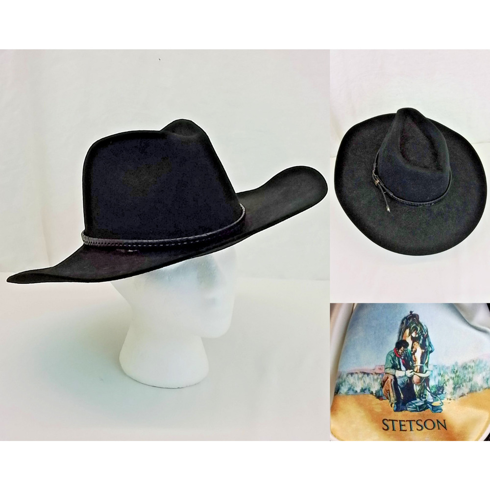 Stetson Wide Brim Hat Size 6 3/4 Black Felt Cowboy Hat Western #J4281